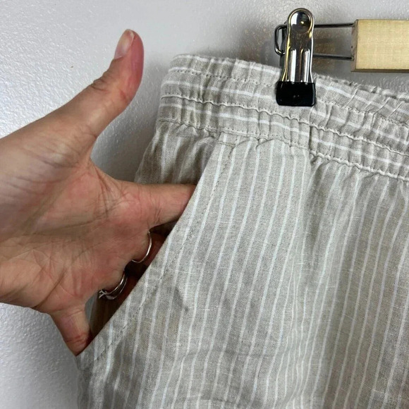 L.L. Bean Pull On Linen Pants Size 16 Petite Beige Stripes Minimal Lagenlook - Picture 5 of 10